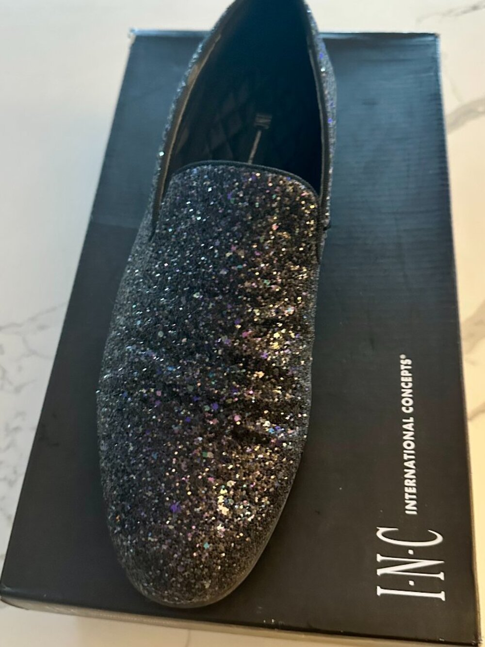 INC International Concepts Triton Black Glitter Slip-On Loafers Men’s 9.5